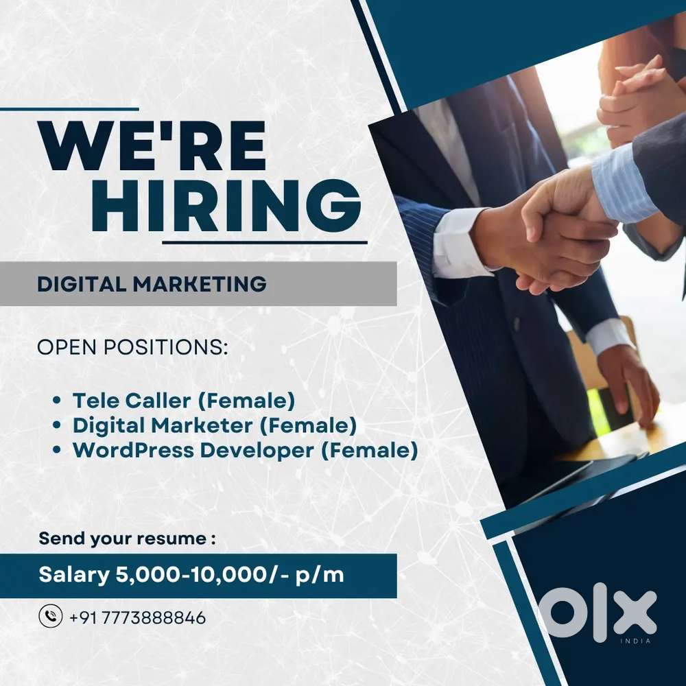 Hiring: Telecaller, Digital Marketer, WordPress Developer (Female)