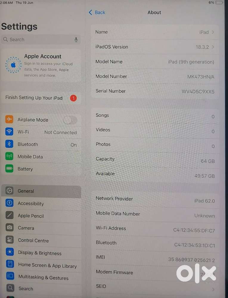 Apple 9th Generation 64gb Wi-Fi plus plus Celuler