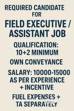 Office Assistant/field Executive Required for bank outsourcing firm
