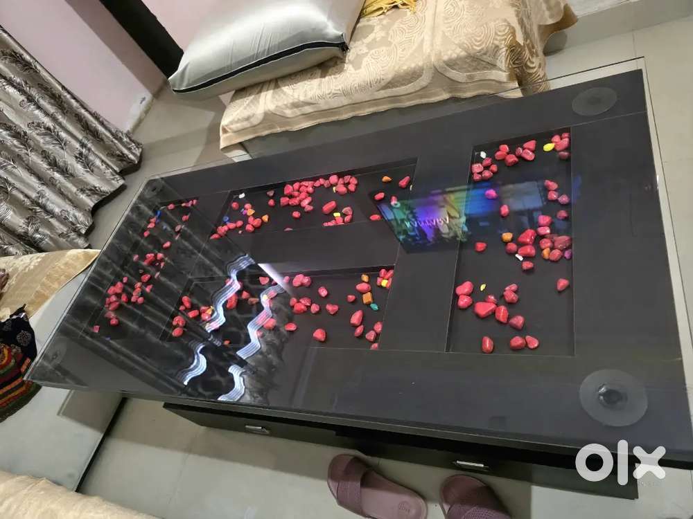 Modern Glass Top Table with Drawer Storage