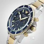 New EMPORIO ARMANI AR11362 Steel Blue Dial 2 Tone  Luxury Mens Watch