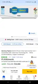 MARQ 0.75 TON AIR CONDITIONER BY FLIPKART . Box Not Open .