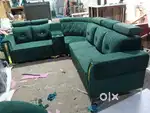 L shape sofa set with attached pillows with designing handle