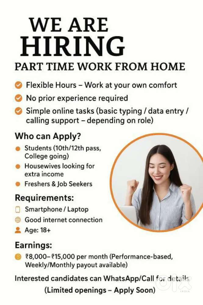 Work From Home - Online Job ₹8k – ₹15k Month Students/Freshers Apply