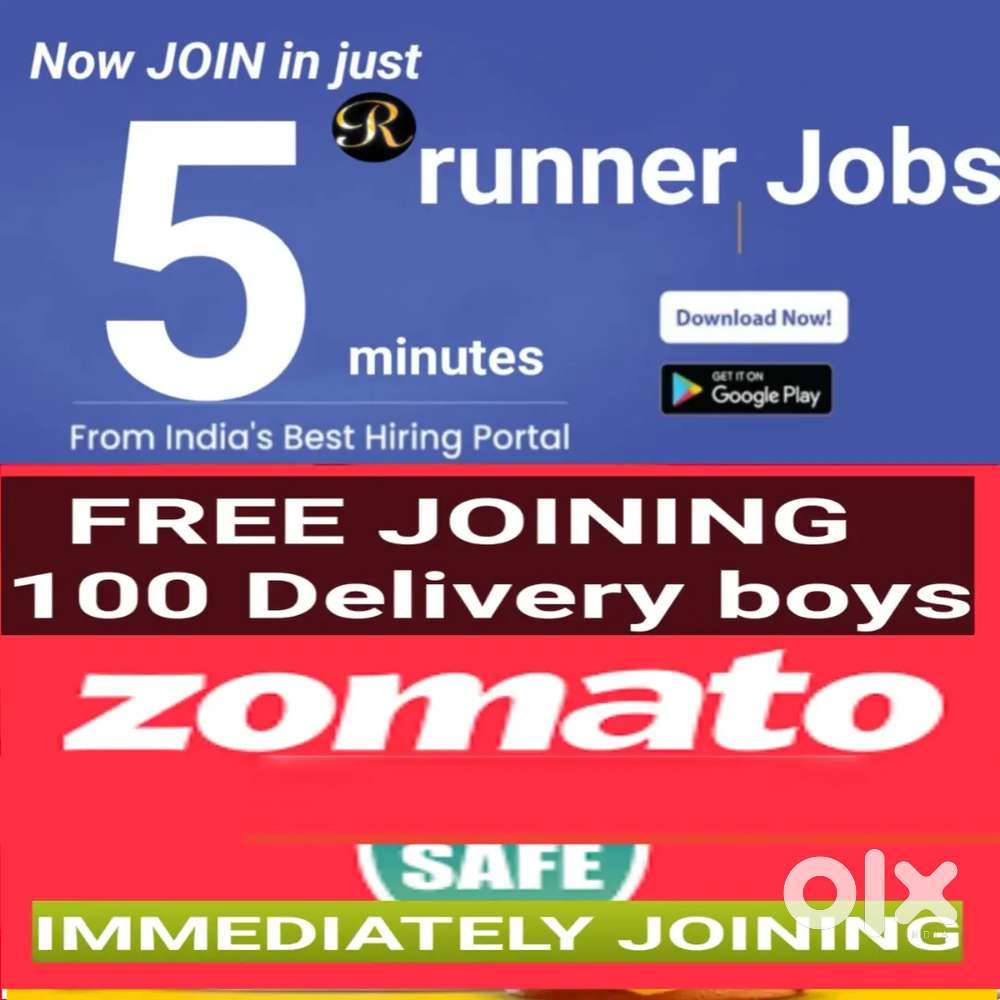 FREE JOINING 100 Delivery boys Zomato Food Delivery jobs