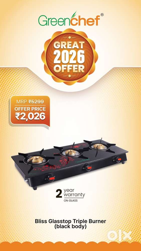 Brand New Greenchef Bliss 3 BR Glasstop 2 Years Warranty MRP-5299
