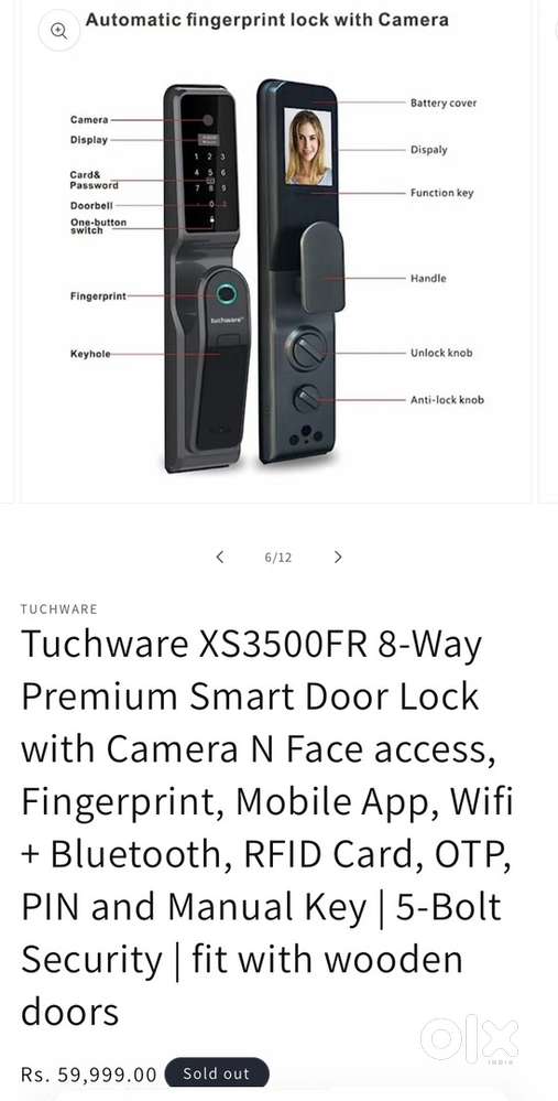 Tuchware Smart Digital Door Lock XS3500 For Sale.