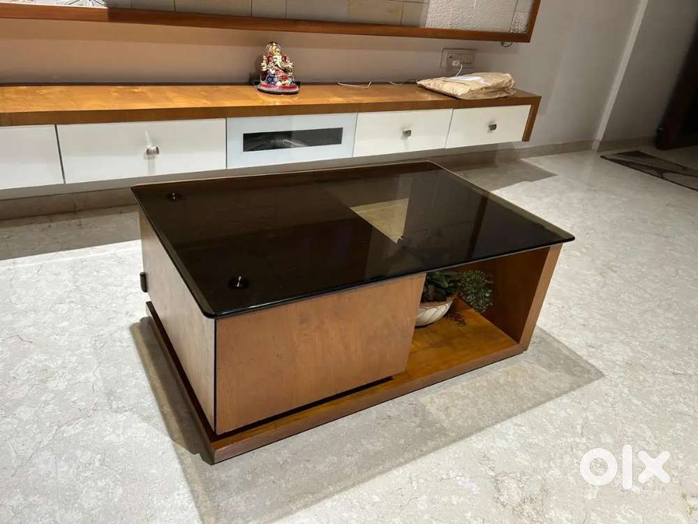 Premium Wooden Centre Table with Heavy Glass Top