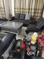 7 seater sofa set with cot, centre table and curtains for sale