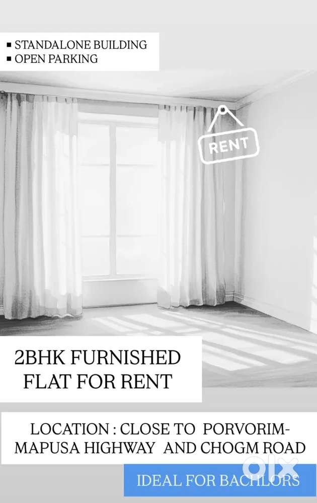 2BHK FLAT FOR RENT FURNISHED NEAR CHOGM ROAD & MAPUSA PORVORIM HIGHWAY