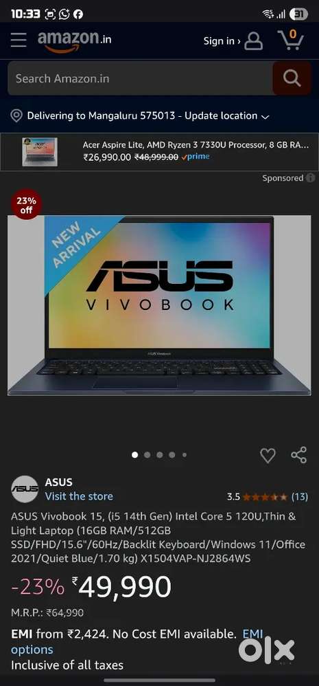 Asus Vivobook 15 i5 14th 16GB  512GB