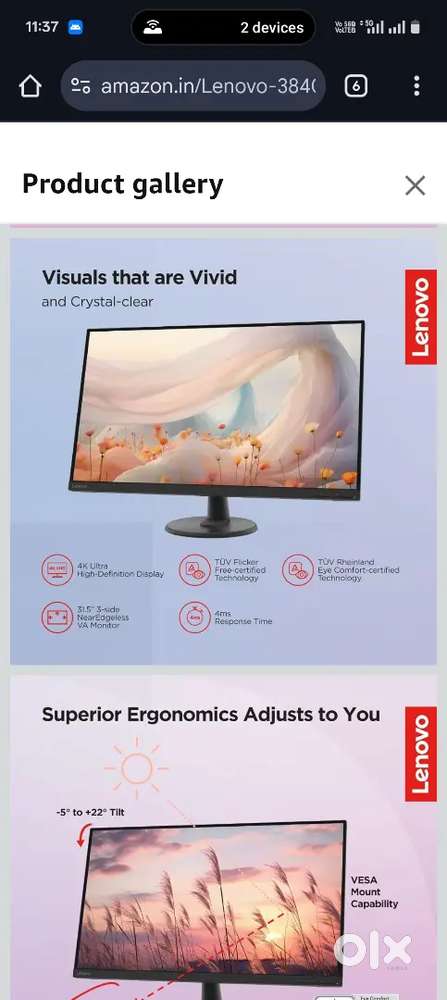 4k 32 Inch 100% sRGB Lenovo Monitor