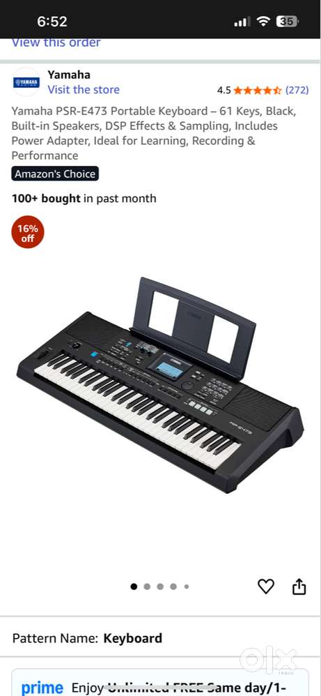 Unused Yamaha PSR-E473 Portable Keyboard - with stand and cover