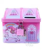 Unicorn Printed Metal Piggy Bank With Secure Lock & Keys