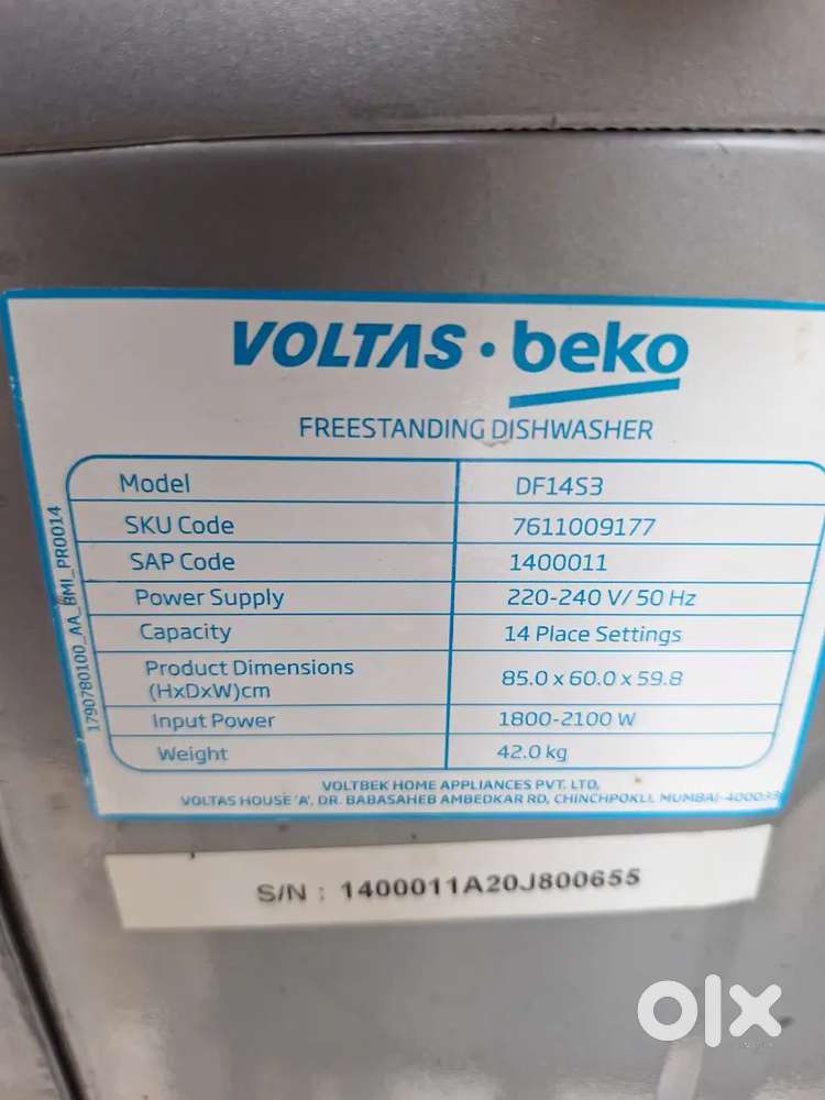 Voltas beko dishwasher 14 place