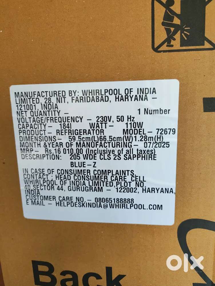 Whirlpool single door fridge