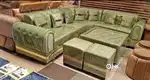 L shape sofa pista green model