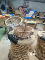 Hand basket, Unique lamp, bamboo mudha stool, Storage basket