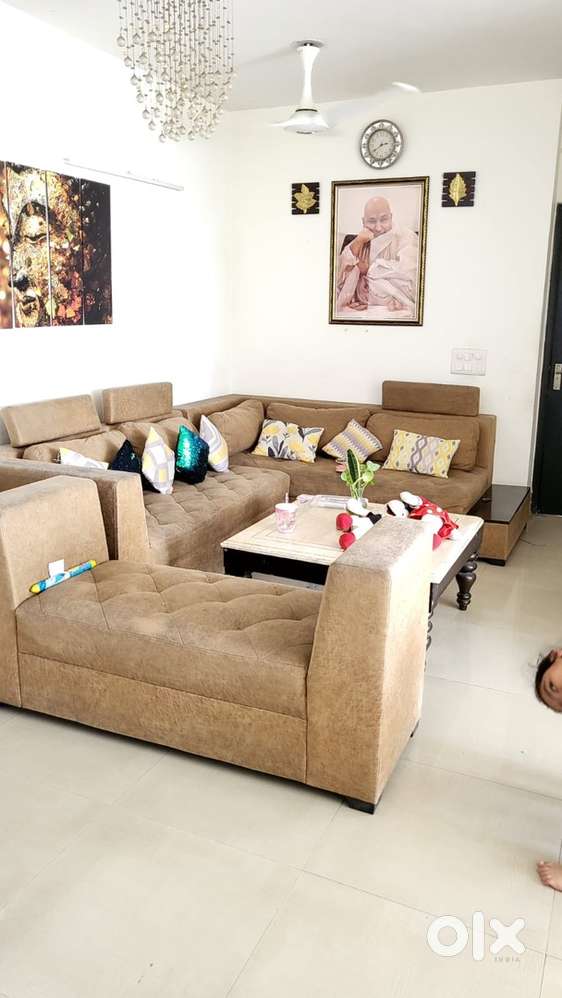 Premium 7-Seater L-Shape Beige Sofa + Coffee Table - Excellent Deal