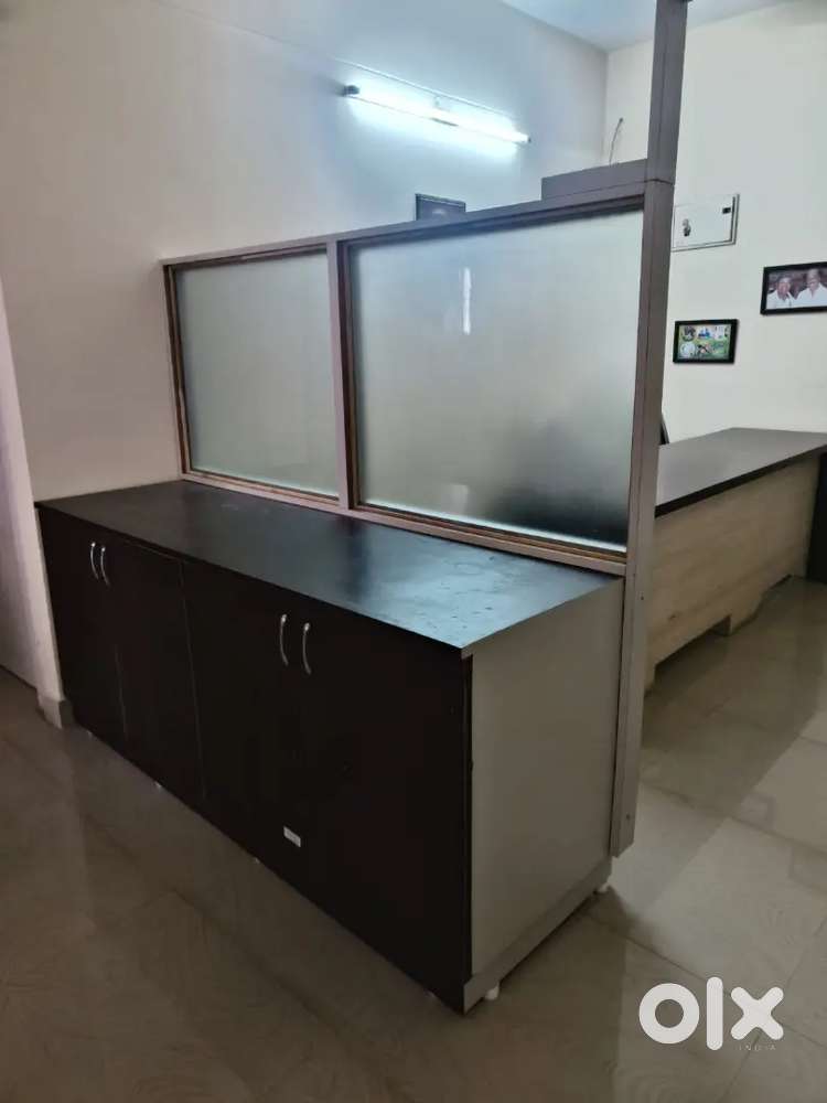 Office table  and partetion wirh table and teak wood sofa chairs