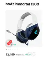 Boat immortal IM 1300 gaming headphone blue and white color
