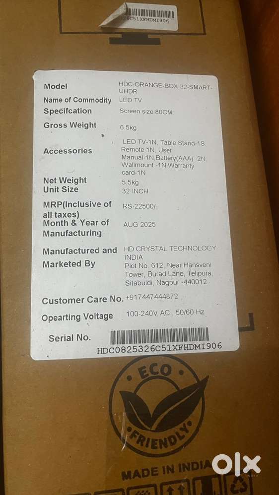 HD Crystal Smart TV 80Cm (32inch) Sealed Packed Brand New
