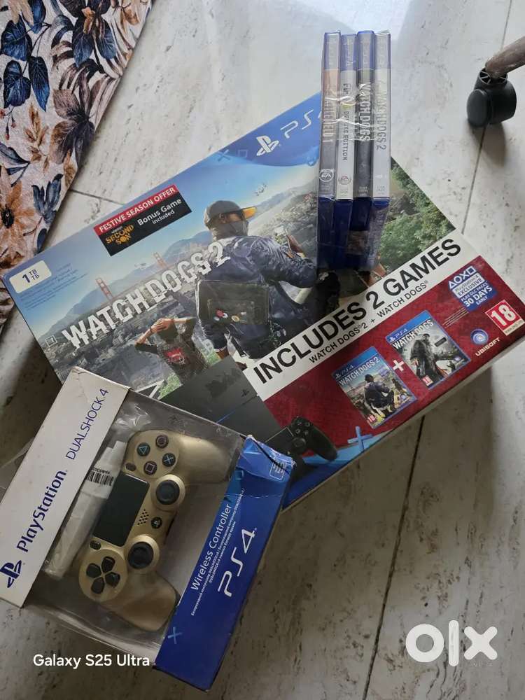 New Sony PS4 Slim 1TB for Sale with 4 Games + 2 Wireless Controllers
