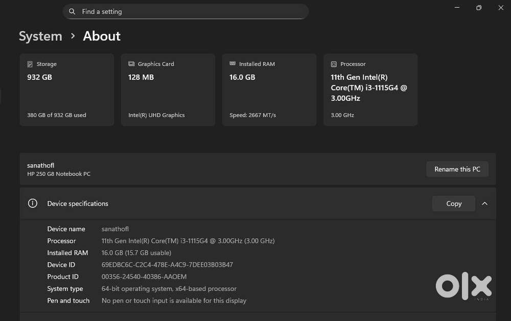 HP NOTEBOOK PC I3 11TH GEN