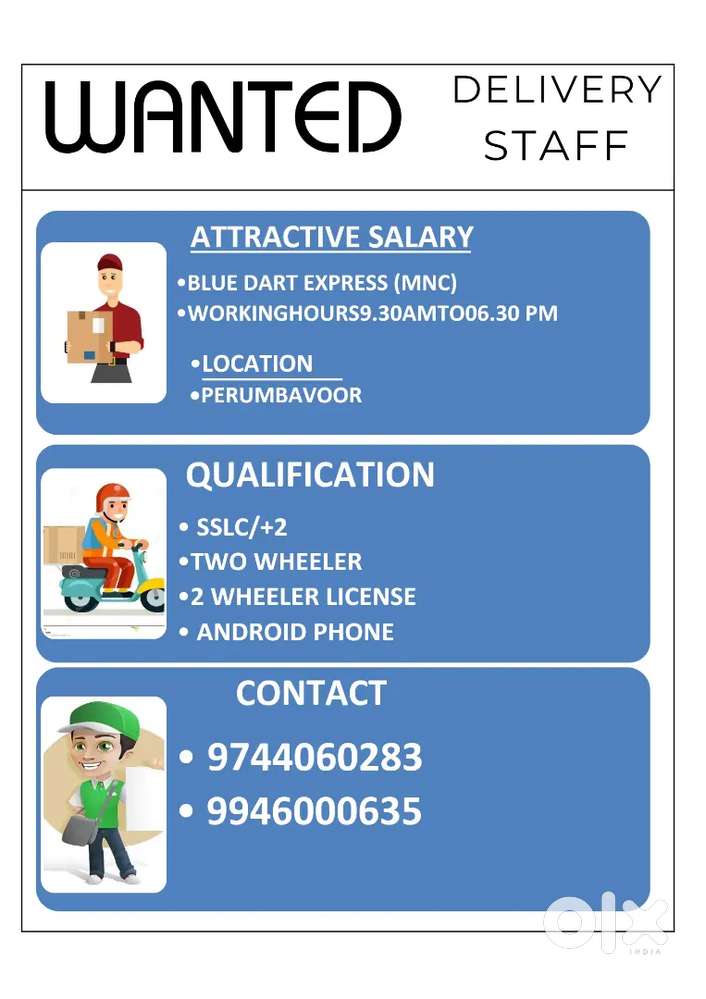 BLUEDART DHL perumbavoor  Delivery vacancy
