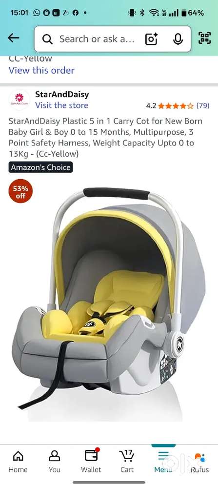 Brand New Carry Cot with baby seater free in Just 2200 box n bill