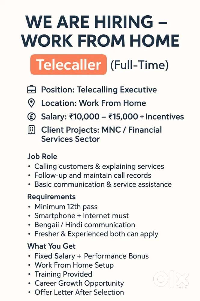 Part-Time / Full-Time Work From Home Telecalling
.