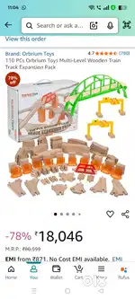 Orbrium Toys Multi-Level Wooden Train Track Expansion Pack