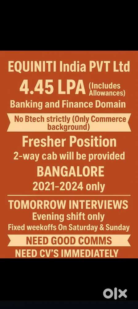 Openings for freshers and Experienced