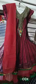 Beautiful Designer Anarkali Dress - Maroon & Black with Dupatta