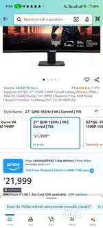 Gigabyte 165hz 1440p Curved Gaming Monitor