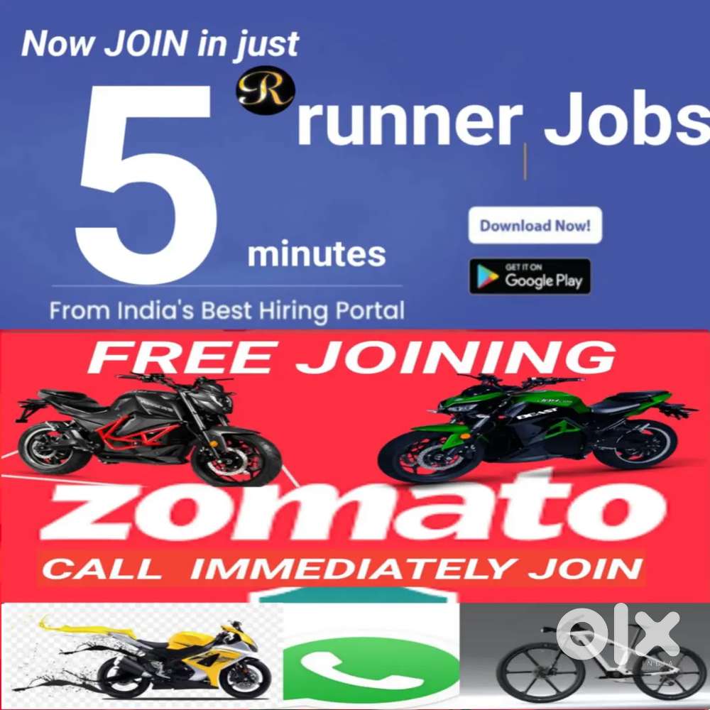 FREE JOINING 100 Delivery boys Zomato Food Delivery jobs