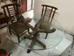 Elegant 4-Seater Round Glass Dining Table with Wooden Chairs