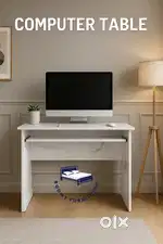 Modern White Computer Table with Marble Finish