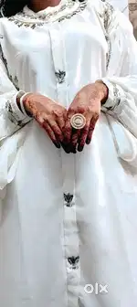 White kurti and pant, floral light blue dress