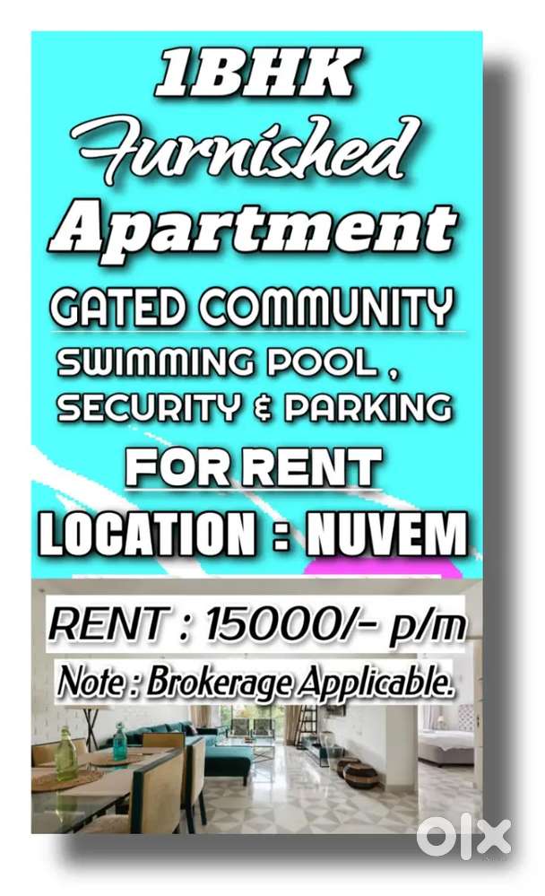 1BHK FURNISHED APARTMENT IN GATED COMPLEX AVAILABLE FOR RENT IN NUVEM