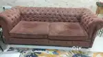 Elegant Chesterfield 3-Seater Sofa in Soft Brown Velvet – Gently Used