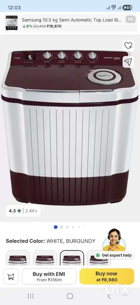 Fresh voltas washing machine hollsell price 5 year brand warranty