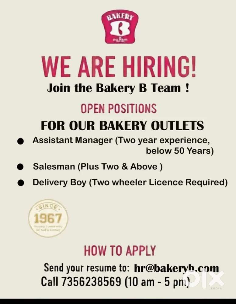 Job vacancy - BEST BAKERS, ERNAKULAM