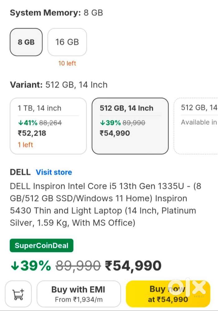 Dell i5 13th generation 1335U