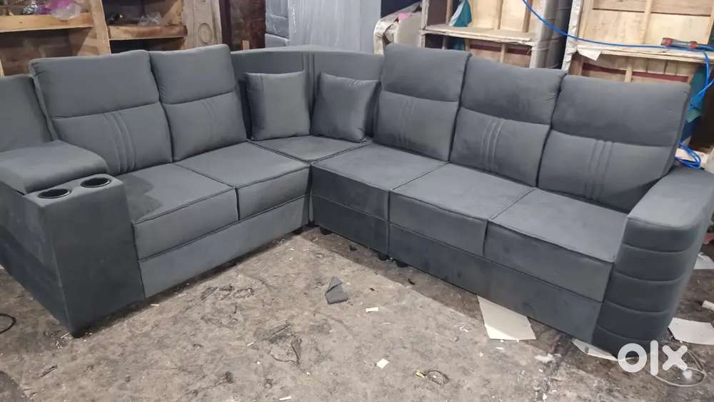 L shape sofa set with designing handle and comfortable headrest