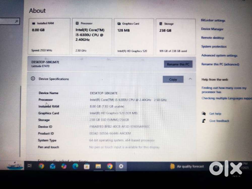 Dell laptop i5-6300U CPU Intel core