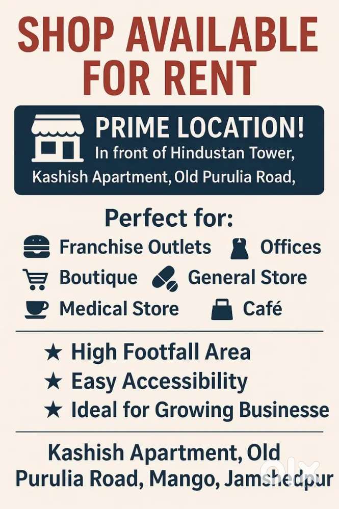 Shop available at prime location near Rolex Tower Old Puruliya Road