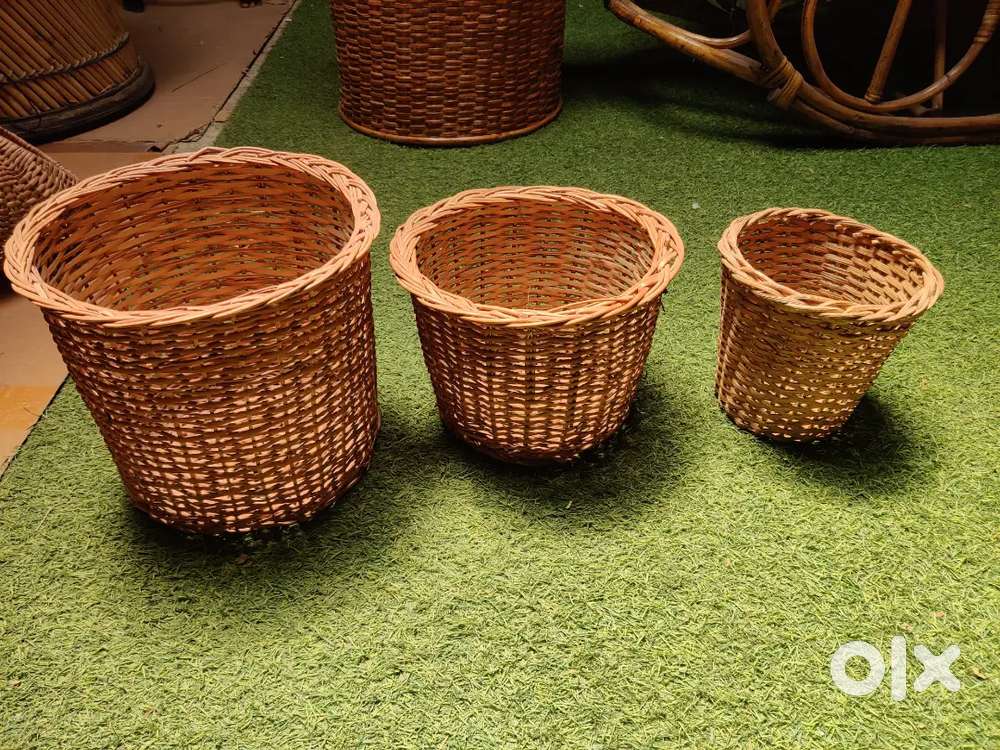 Cane planter flower pot iron stool frame set handicrafts items