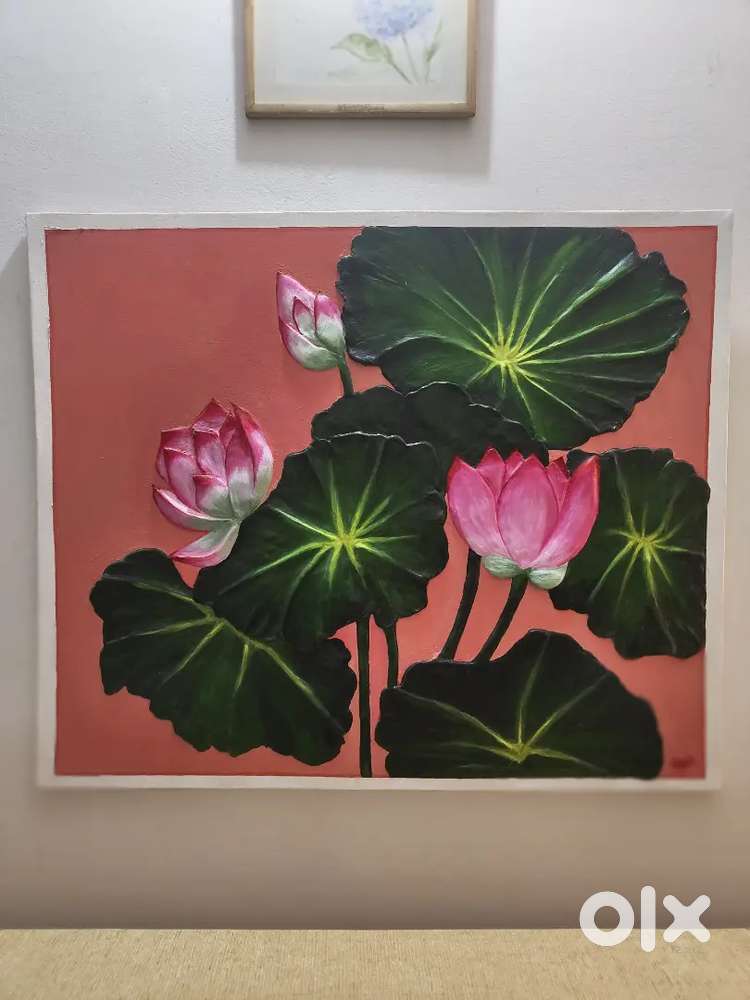 3D Lotus Wall Art  Handmade POP Painting Textured Art for Home Décor