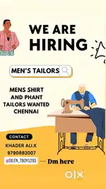 சட்டை மற்றும் பேண்ட் தைக்க ஆட்கள் தேவை - WANTED TAILOR SHIRT & PHANT